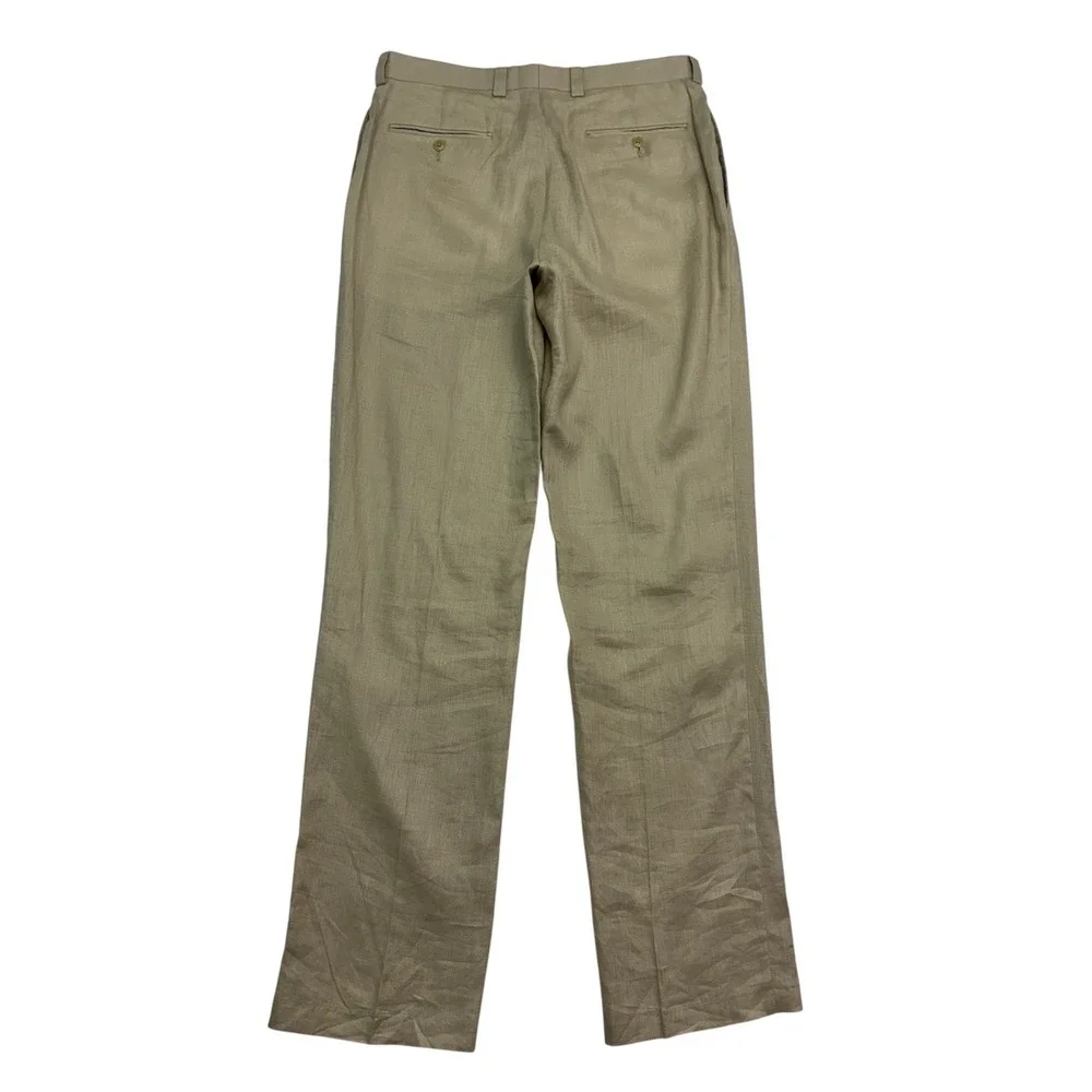Calvin Klein 42L 34x36 Tan 2pc Pant Suit 100% Linen Lightweight Flat Front Mens